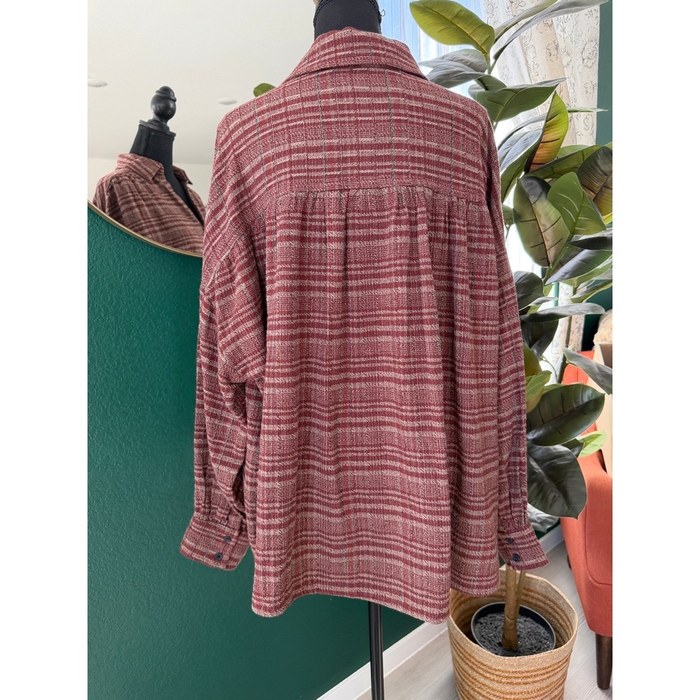 In Loom Plaid Tunic Blouse Size S Mahogany Cotton Linen Boho Academia Lagenlook - Picture 6 of 11